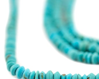 Turquoise Stone Saucer Heishi Beads, Blue 2.5mm, 14.5 Inch Strand, Artisan Jewelry Supplies from Afghanistan