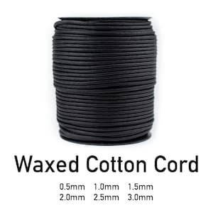 Black Waxed Cotton Cord: Choose 0.5mm 1mm 1.5mm 2mm 2.5mm 3mm, Spool of High Quality Round Jewelry String Lace, Wholesale, Ships from USA!