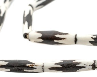 25 African Batik Bone Beads - 24 Inch Strand - 100% Authentic Kenyan Product - Handmade Artisanal Product - Elongated Tube Shape