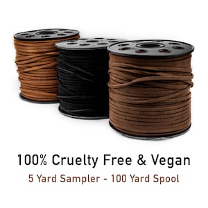 3mm Flat Faux Suede Cord: Faux Leather, 100% Vegan Cruelty Free, Sold by Yard or Spool, Natural Color String Lace Tan Brown Black, Fast S&H!