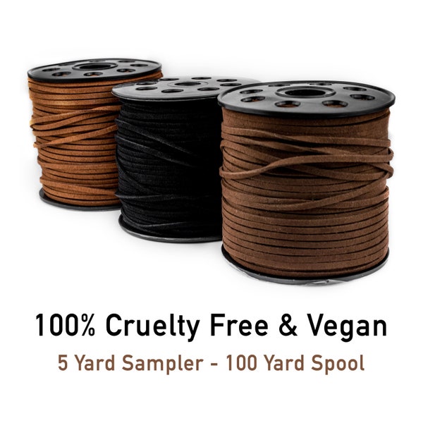 3mm Flat Faux Suede Cord: Faux Leather, 100% Vegan Cruelty Free, Sold by Yard or Spool, Natural Color String Lace Tan Brown Black, Fast S&H!