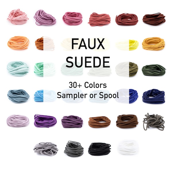 Faux Suede Cord: 3mm Flat Microsuede String, Red Orange Yellow Green Blue Purple Pink Brown Grey Black White, Light Dark, Ships from USA!