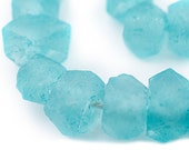 48 Recycled Java Glass Beads - Aqua Faceted - African Beads - Made in Indonesia (JVA-USU-BLU-670)