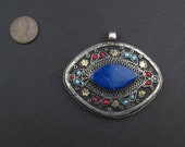 Premium Lapis Inlaid Afghani Silver Pendant Eye Shape Unique Finding Silver Metal Pendant Handmade Pendant Ethnic Pendant Tribal Pendant