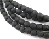 80 Black Recycled Glass Beads - Handmade Glass Beads - Crushed Glass Beads - Glass Beads Strand - Ghana Glass Beads (RCY-RND-BLK-736)