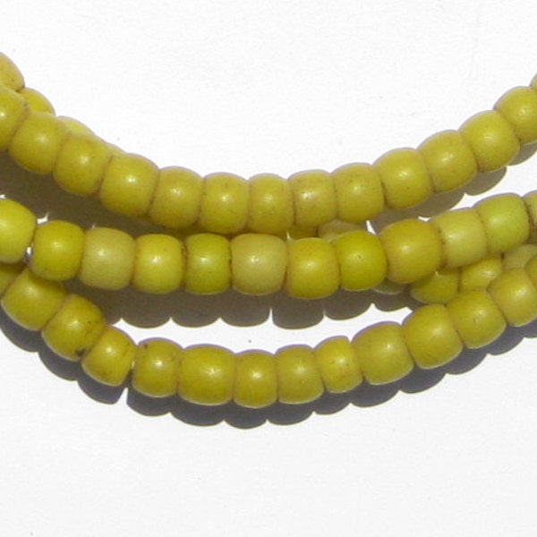 115 Old Yellow Kenya Turkana Beads - African Glass Beads - Jewelry Making Supplies - Made in Ghana ** (TRK-CYL-YLW-100)