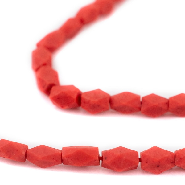 65 Bright Coral-Style Faceted Rectangle Afghani Stone Beads 4mm: Organic Beads Natural Coral Beads Real Coral Beads Faceted Shaped Beads