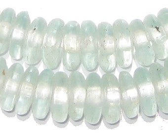 100 Recycled Glass Beads - Clear African Beads - Ghana Disk Beads - Fair Trade Necklace - Wholesale - Made in Africa (RYC-DISK-CLR-609)