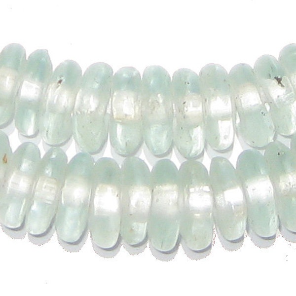 100 Recycled Glass Beads - Clear African Beads - Ghana Disk Beads - Fair Trade Necklace - Wholesale - Made in Africa (RYC-DISK-CLR-609)