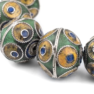 14 Unbelievable Berber Silver Beads - Handmade Enameled Moroccan Beads - Large Centerpieces for African Jewelry - Morocco (MET-BIC-MIX-129)