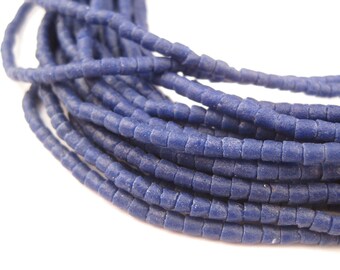 280 Cobalt Blue Tiny Sandcast Seed Beads - Blue Sandcast Beads - African Seed Beads - Small Glass Beads - Fair Trade Beads (SND-CYL-BLU-95)