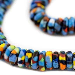 132 Mottled Medley Rondelle Recycled Glass Beads: Full Strand - Handcrafted Using Bottle Glass by the Krobo People of Ghana