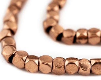 64 Copper Diamond Cut Beads 7mm, Large Hole: Faceted Cube Beads Ethnic Metal Beads Faceted Shaped Beads Copper Faceted Beads