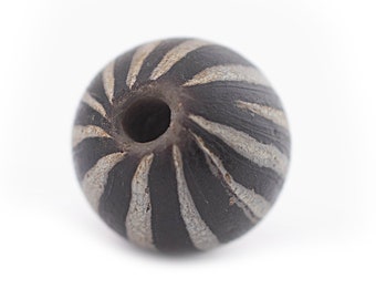 Black Stripe Jatim Java Bead Single Bead, 20mm: Handmade Glass Beads Round Shaped Beads Rustic Glass Beads Ethnic Glass Beads Handmade Beads