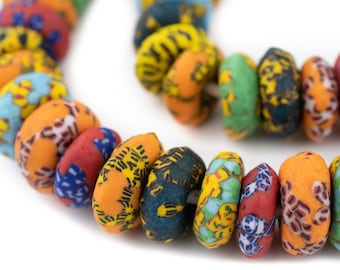 64 Jumbo House Medley Rondelle Fused Recycled Glass Beads 20mm: Farmhouse Beads Coffee Table Beads Boho Glass Beads Glass Disk Beads