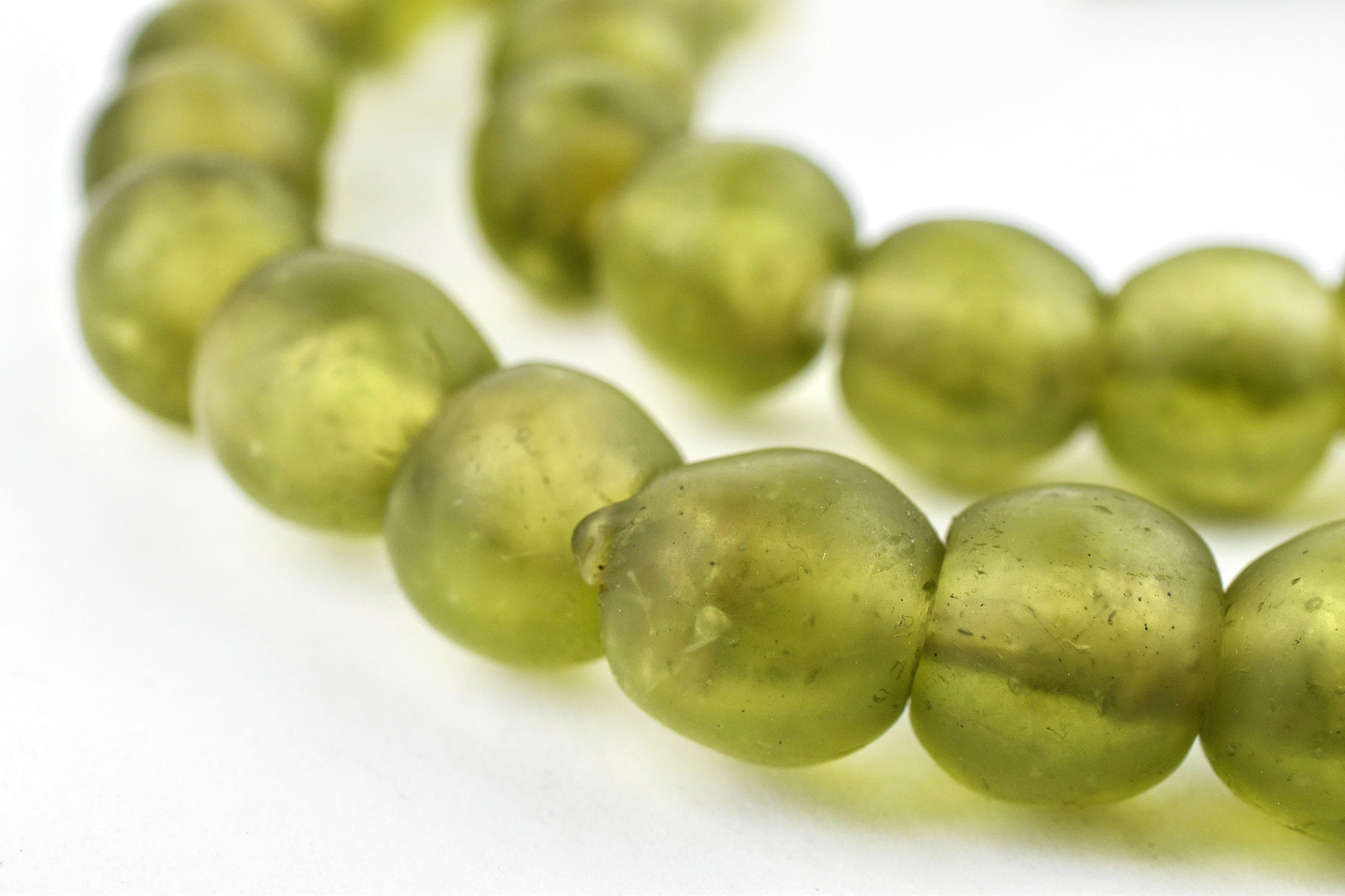 Grey Mist Recycled Glass Beads 11mm Ghana African Sea Glass Round Large Hole