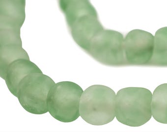 African "Sea Glass" Beads from Ghana: Handmade Ethnic Beads from Powdered Bottle Glass - Fair Trade Round Green Beads (RCY-RND-GRN-921)