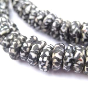 120 Black & White Disk Recycled Glass Beads - Recycled Glass Beads - African Glass Beads - Black Glass - Ghana Glass Beads (RCY-DSK-MIX-954)