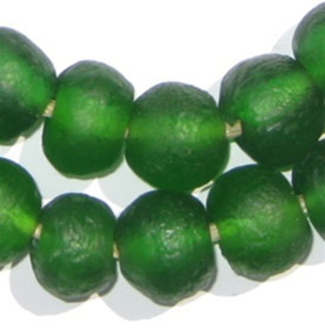 40 Recycled Glass Beads Green African Beads 18mm Round Beads Fair Trade ...