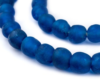 45 recycelte Glasperlen – afrikanische Perlen – Azulblau – 14 mm runde Perlen – Fair-Trade-Halskette – Großhandel – hergestellt in Afrika (RCY-RND-BLU-612)