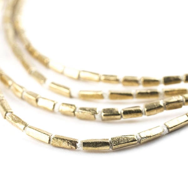 100 Brass Rectangular Tube Ethiopian Beads: Tiny Ethiopian Beads Handmade Brass Beads Brass Spacer Beads Faceted Tube Beads
