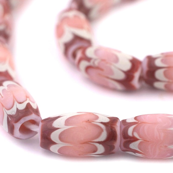 26 Pink Java Chevron Beads 16x10mm: Indonesian Java Beads Inspired by Antique Bohemian Venetian African Trade Beads, Ships from USA!