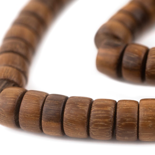 65 Brown Cylindrical Grainy Wood Beads: Rondelle Disk Shaped 12mm Rustic Ethnic Handmade Boho Large Big Natural (PAC-DSK-BRN-116)