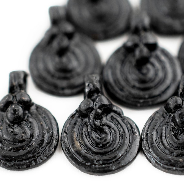 Midnight Black Baule-Style Spiral Charm: Small Charm for Jewelry Making Inspired by Traditional Baule & African Motifs, Wholesale Pricing