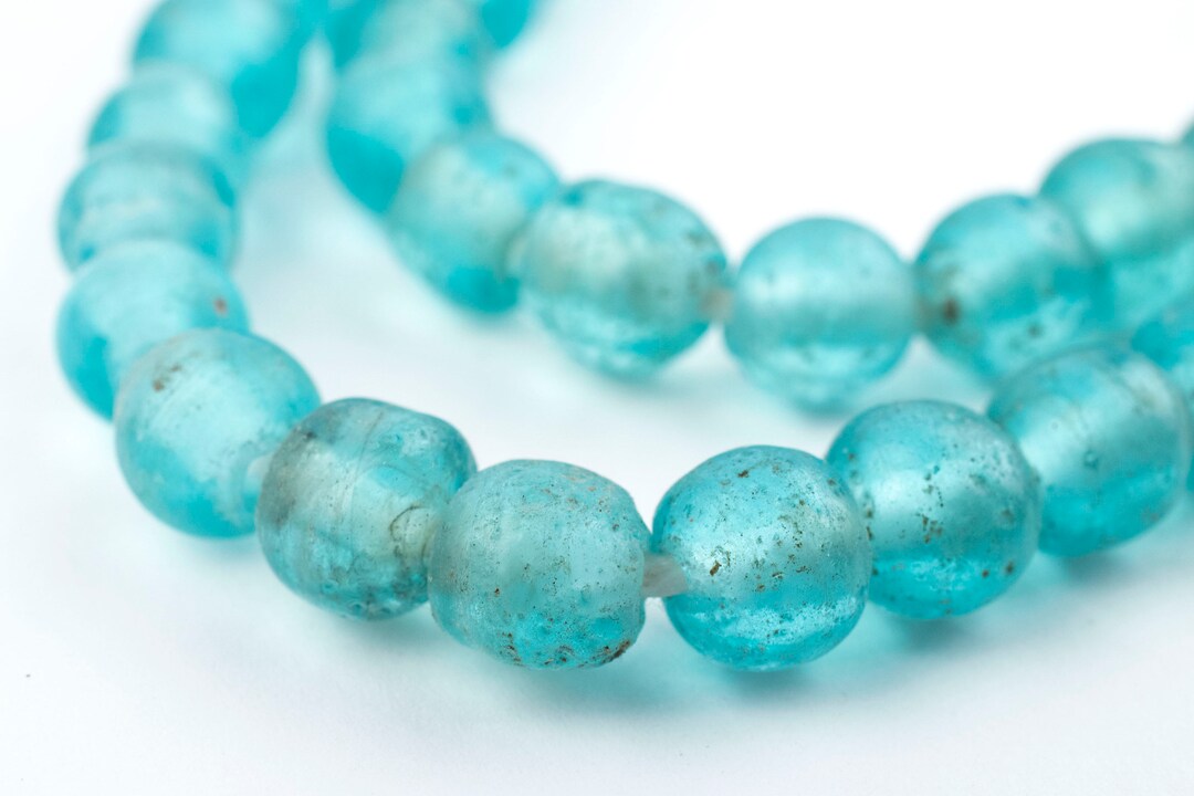 65 Clear Marine Ancient Style Java Glass Beads Indonesian Beads Matte