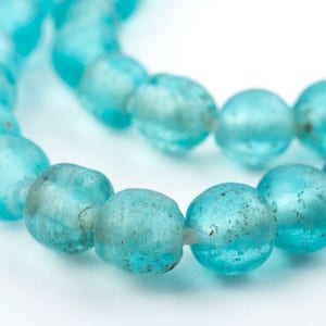 65 Clear Marine Ancient Style Java Glass Beads: Indonesian Beads Matte Glass Beads Etched Glass Beads Textured Glass Beads (JVA-RND-BLU-167)