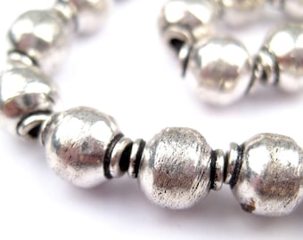 18 Polished Silver Prayer Beads - Polished Metal Beads - Silver Rosary Beads - Ethnic Silver Beads - Tribal Silver Beads (MET-RND-SLV-378)
