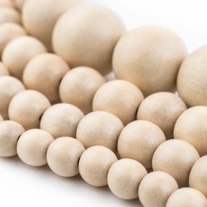 Beige Wood Beads: Natural Cream Round Wooden 8mm 10mm 12mm 20mm Boho Spacer Beads High Quality Jewelry Supplies for Necklace Bracelet Making image 2