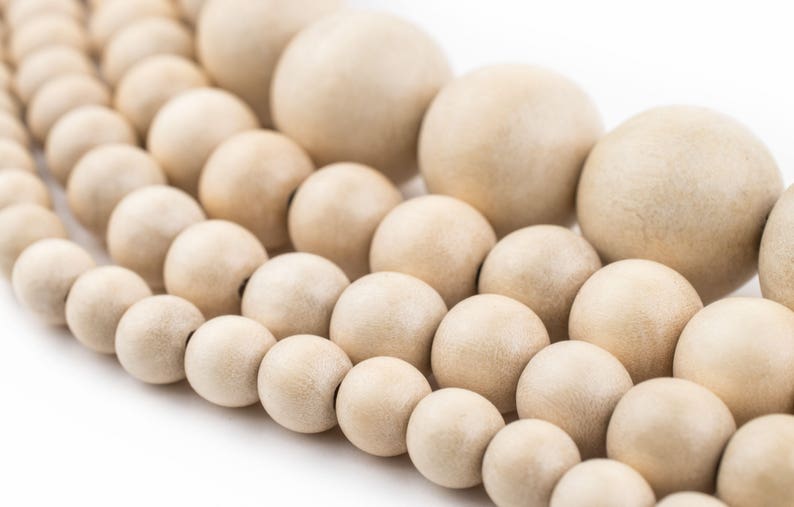 Beige Wood Beads: Natural Cream Round Wooden 8mm 10mm 12mm 20mm Boho Spacer Beads High Quality Jewelry Supplies for Necklace Bracelet Making image 2