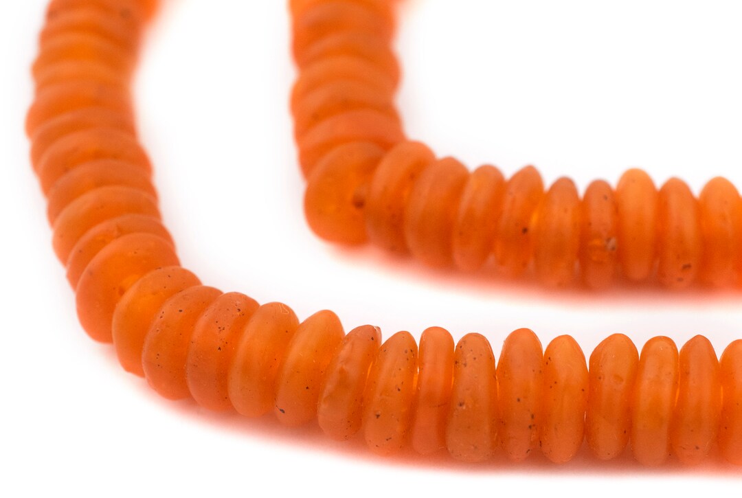 100 Recycled Glass Beads Orange African Beads Ghana Disk Beads Fair Trade Necklace Wholesale ...