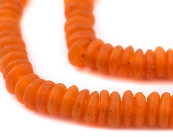 100 Recycled Glass Beads - Orange African Beads - Ghana Disk Beads - Fair Trade Necklace - Wholesale - Made in Africa (RCY-DISK-ORG-604)
