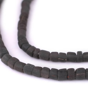 Charcoal Black Java Glass Beads: Handcrafted Matte Cylinder Beads from Indonesia