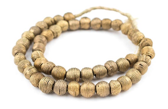 Antique Cameroon Brass Bicone Beads 14mm African Cylinder Large Hole Handmade