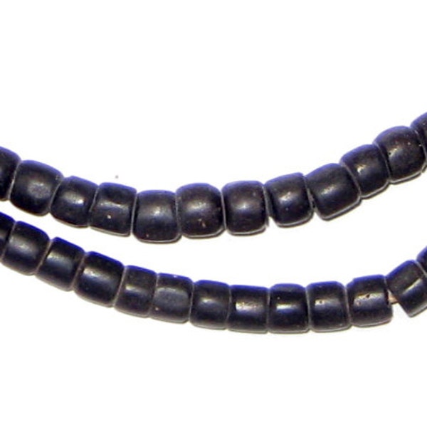 115 Old Black Kenya Turkana Beads - African Glass Beads - Jewelry Making Supplies - Made in Ghana ** (TRK-CYL-BLK-105)