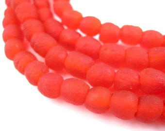 66 Red Recycled Glass Beads - African Spacer Beads - Colorful Glass Beads - Fair Trade Beads - Red Glass Beads (RCY-RND-RED-733)