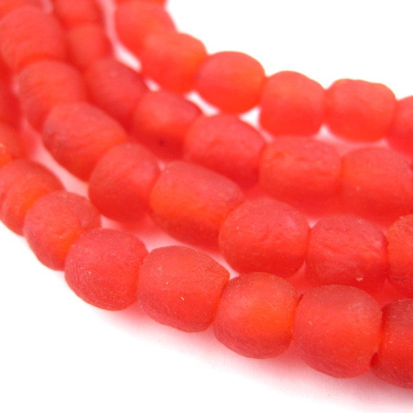 66 Red Recycled Glass Beads - African Spacer Beads - Colorful Glass Beads - Fair Trade Beads - Red Glass Beads (RCY-RND-RED-733)