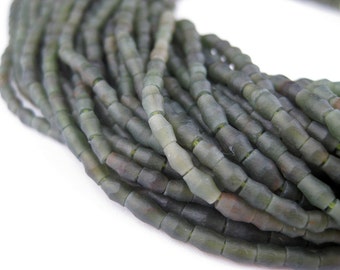 70 Serpentine Bicone Beads - Green Gemstone Beads - Small Gemstone Heishi Beads - Jewelry Making Supplies - Made in Afghanistan