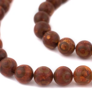 36 Tibetan Agate Beads - Round Gemstone Beads - 100% Authentic Brown Gemstone - Jewelry Making Supplies - Made in Tibet (TAG-RND-BRN-104)