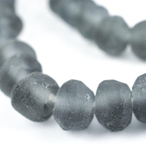 50 Charcoal Grey Rondelle Java Recycled Glass Beads 11mm: Bottle Glass Beads Translucent Glass Matte Glass Beads Glass Disk Beads