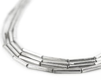 Minimalist Shiny Silver Tube Beads: White Metal 1.5mm Beading Accessories