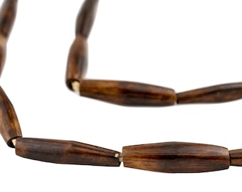 25 Kenya Bone Beads - Brown Elongated - African Bone Beads - Jewelry Making Supplies - Made in Kenya ** (BON-TUB-BRN-264)