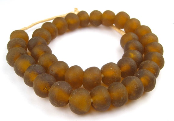 RCY-RND-BRN-1064 28 Super Jumbo Brown Swirl Recycled Glass Beads West African Beads Bottle Glass Beads Rustic Glass Beads Big Glass Beads