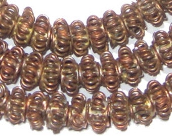 130 Ghana Copper Coil Beads - Metal Lantern Beads - African Copper Beads - Jewelry Making Supplies - Made in Africa ** (MET-DISK-CPR-129)