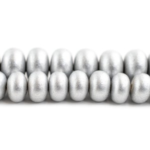 Silver Abacus Natural Wood Beads: 8x12mm 10x15mm Waxed Painted Wooden Handmade Rounded Spacer Rondelle Heishi Accent Bead for DIY Jewelry