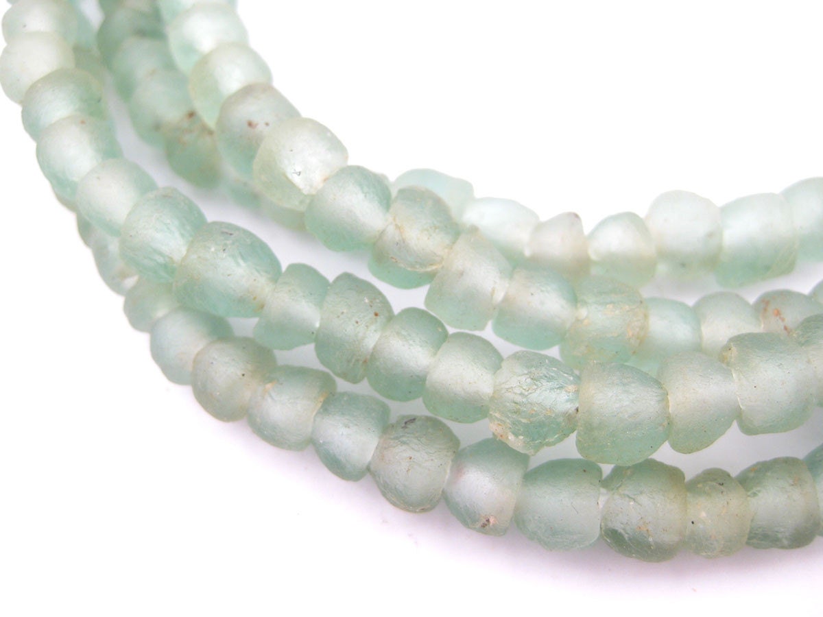 80 Green Aqua Recycled Glass Beads Handmade Glass Beads | Etsy