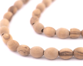 75 Oval Olive Wood Beads from Bethlehem 8x6mm: Holy Land Rosary Beads Made Steps from the Nativity Church, Pruned Olive Wood, Sold by Strand